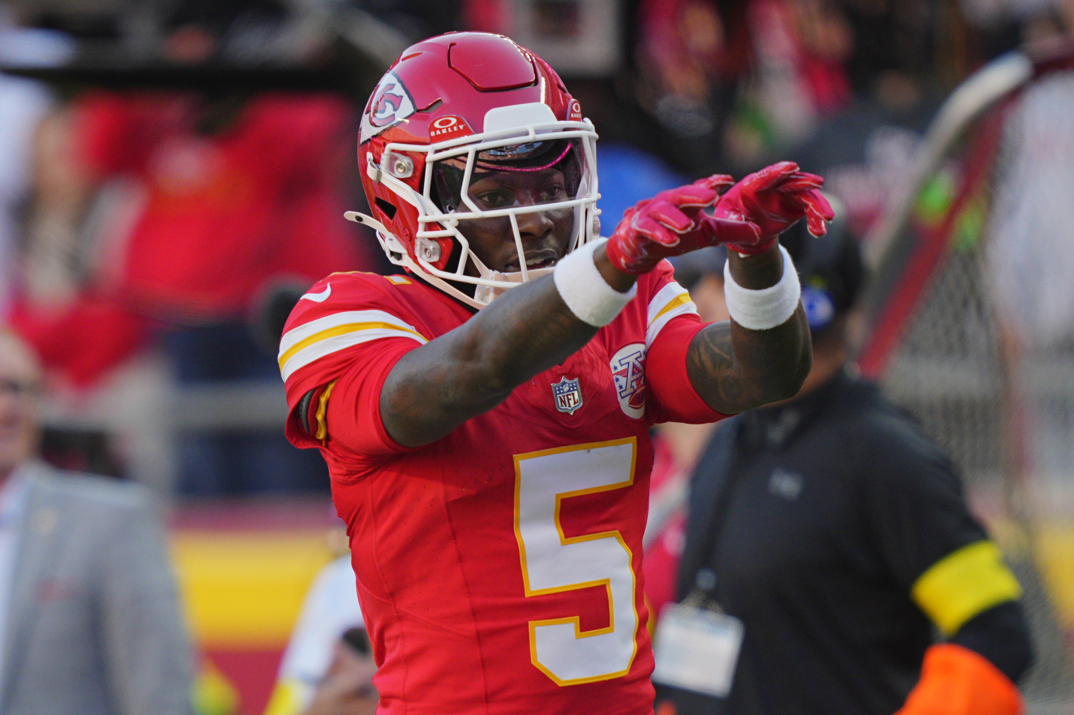 Kansas City Chiefs wide receiver Hollywood Brown reacts as we look at Missouri casinos preparing for the launch of sports betting