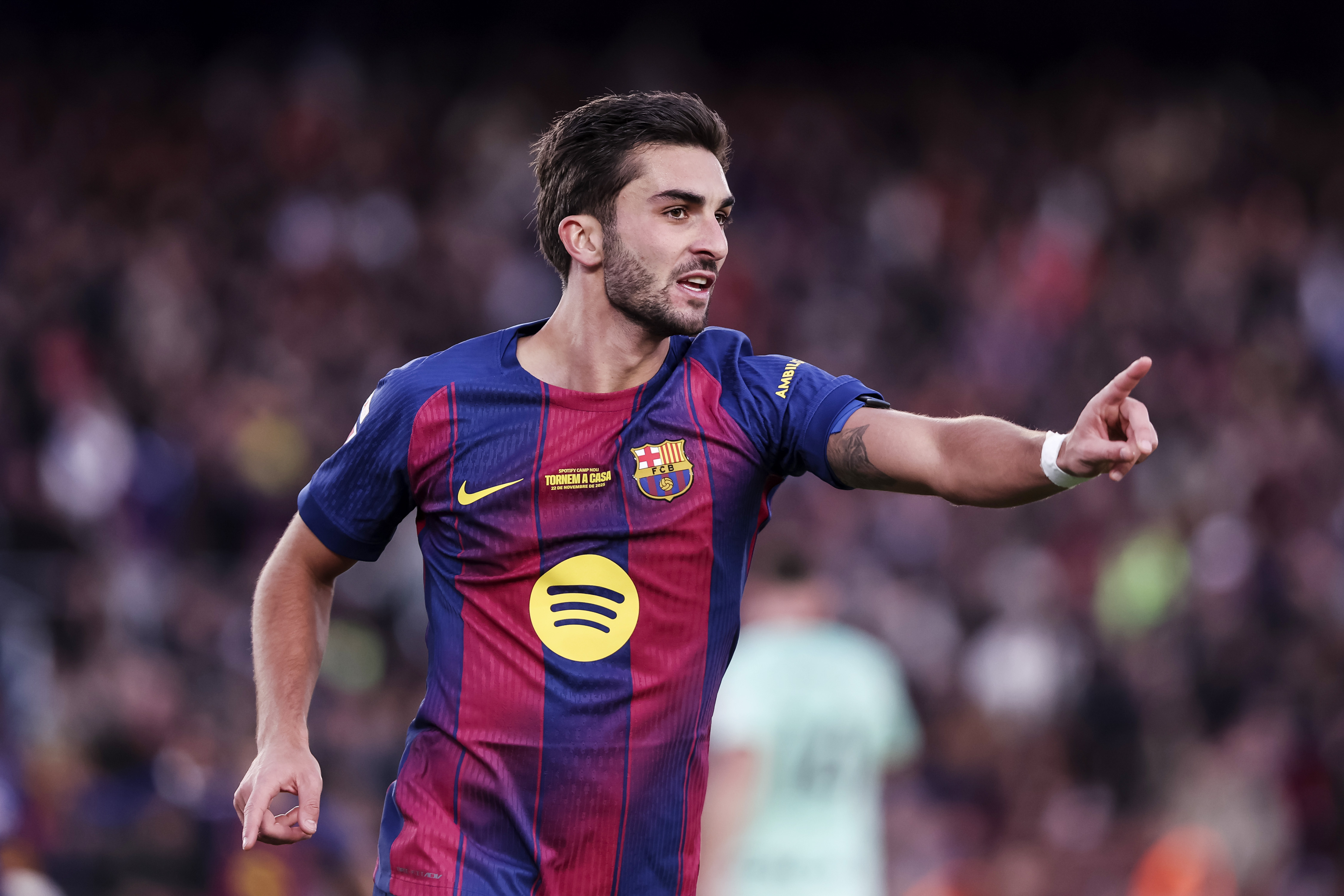 Ferran Torres of FC Barcelona celebrates a goal as we offer our Chelsea vs. Barcelona prediction today