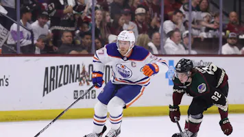 Connor McDavid #97 of the Edmonton Oilers skates with the puck as we look at the best Conn Smythe Trophy odds