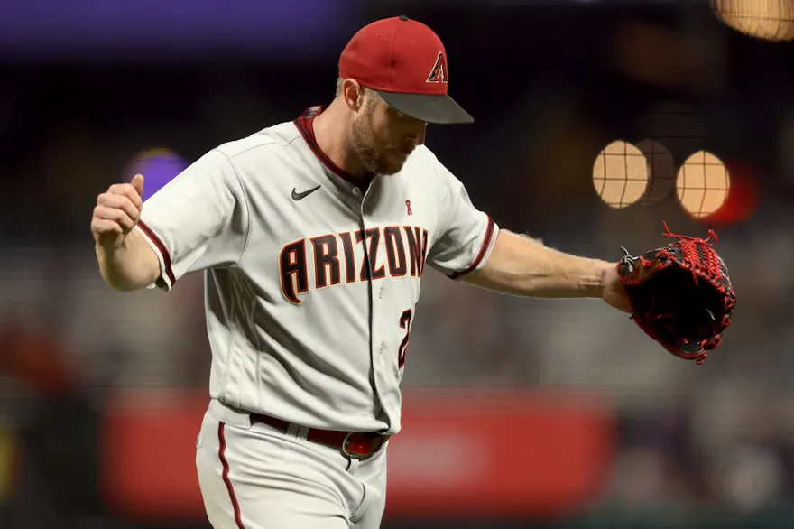 Merrill Kelly of the Arizona Diamondbacks reacts after the final out of the seventh inning against the San Francisco Giants at Oracle Park.