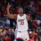Jimmy Butler of the Miami Heat reacts as we look at the best NBA Finals odds