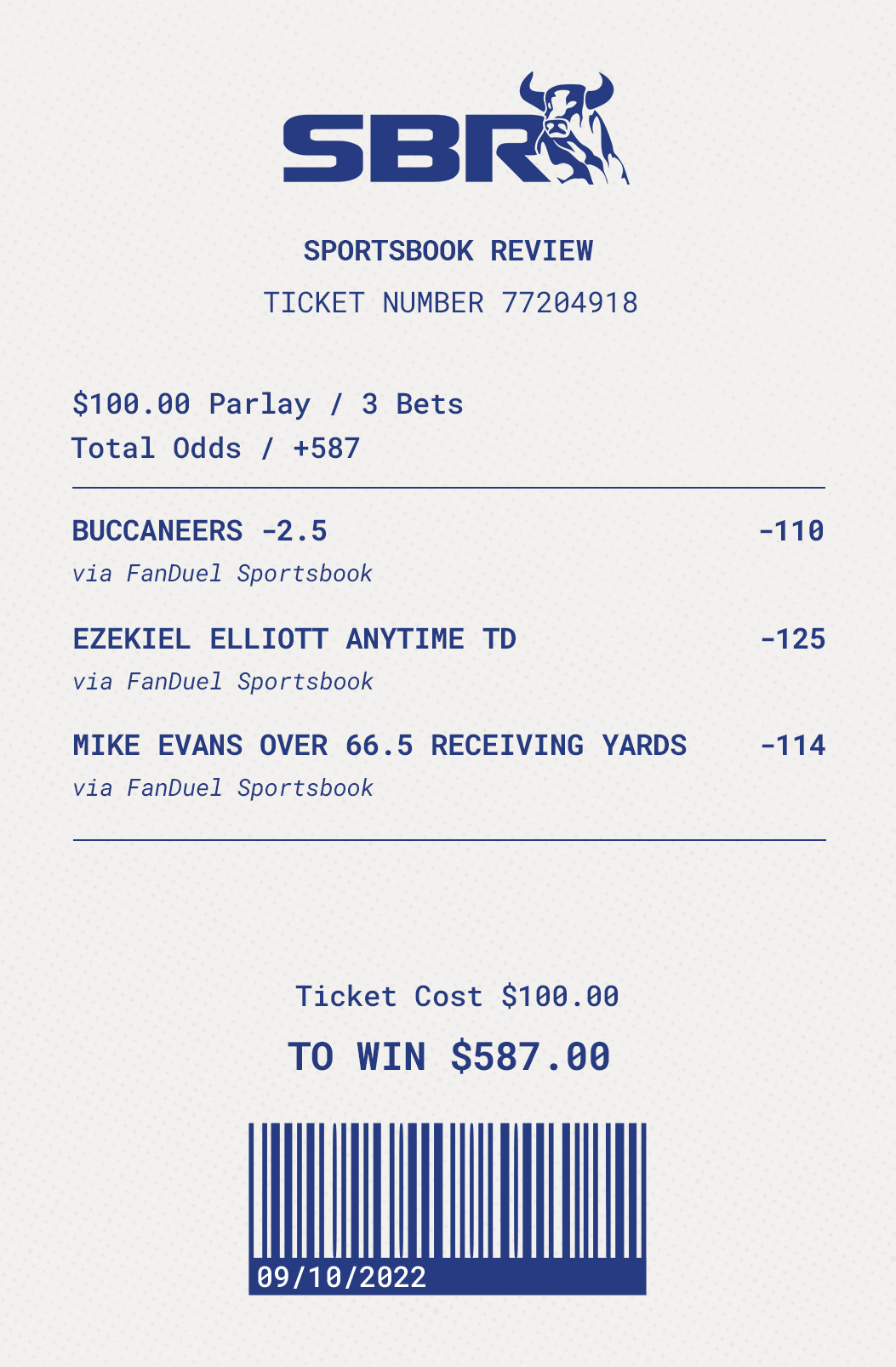 Tampa Bay Buccaneers vs Dallas Cowboys Same-Game Parlay (+1200