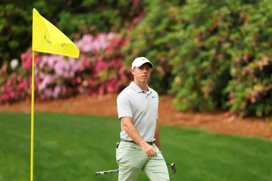 Rory McIlroy of Northern Ireland walks across the 13th green as we look at the 2024 Masters odds and our expert pick for Rory McIlroy.