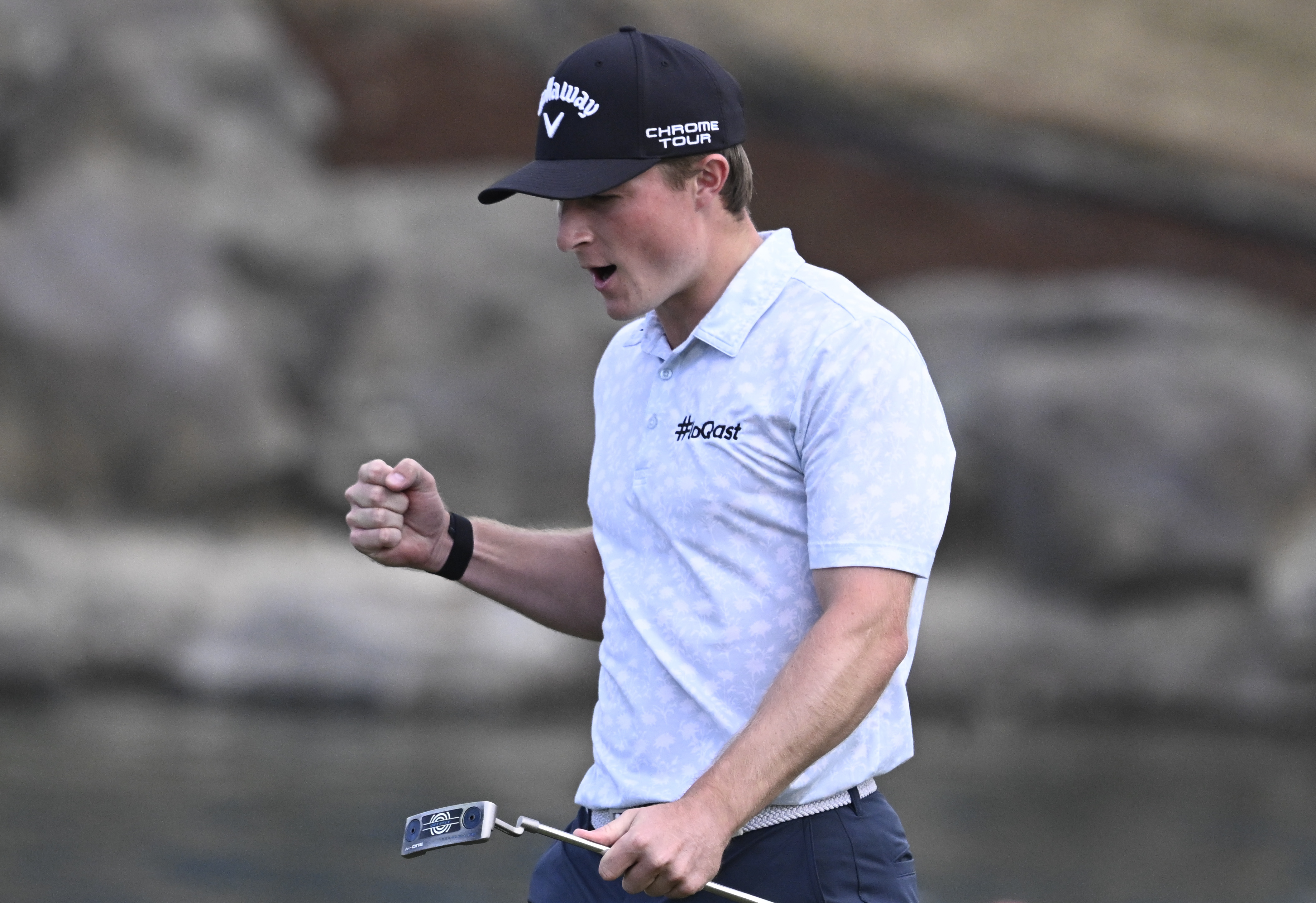 Blades Brown pumps his fist after making a birdie putt as we look at the Puerto Rico Open odds and long shots