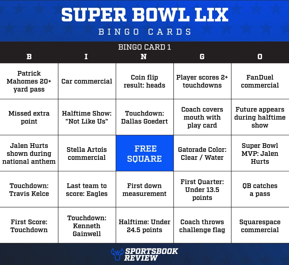 2025 Super Bowl bingo card