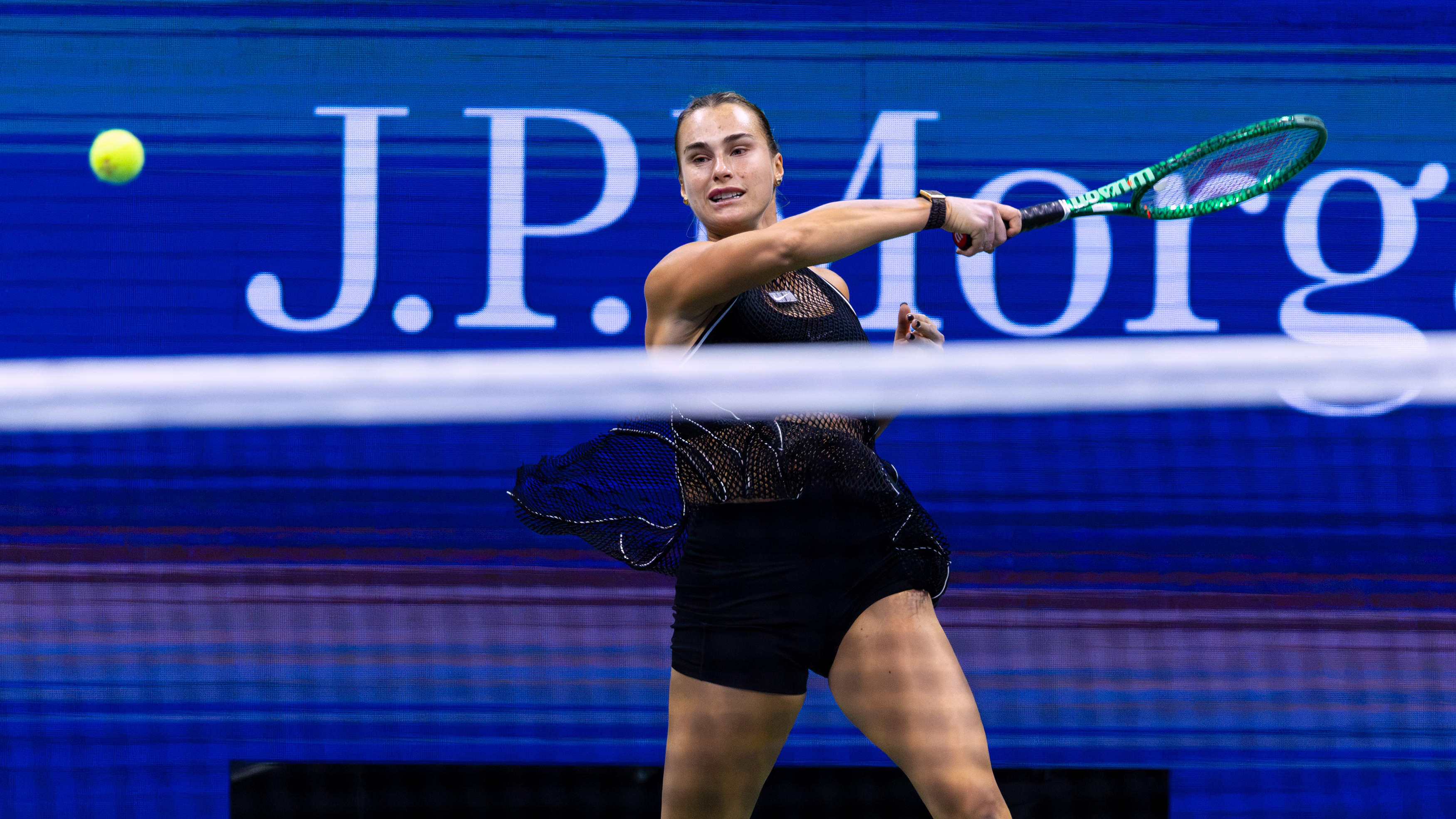 Aryna Sabalenka hitting a forehand as we break down our US Open Women's Final Predictions. Photo by Bernie Haley/Cal Sport Media/Sipa USA via Reuters Connect.