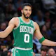 Jayson Tatum of the Boston Celtics reacts to a foul called during the fourth quarter against the Atlanta Hawks as we look at our Cavaliers vs. Celtics player props.