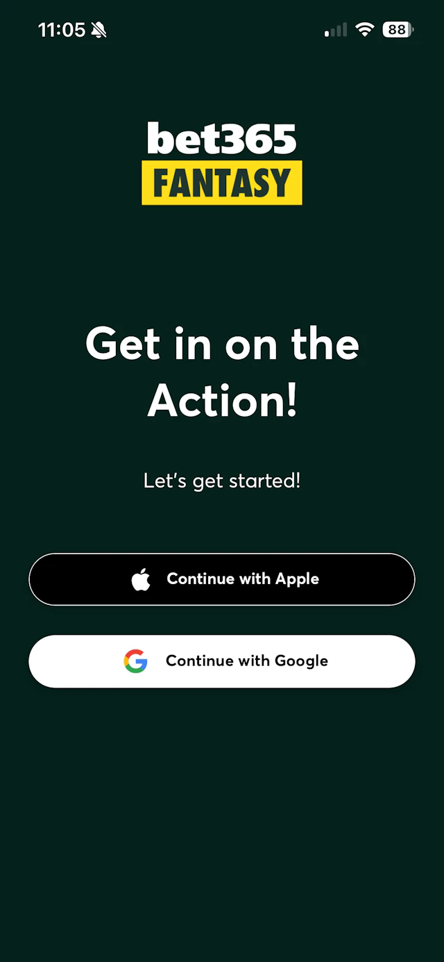 bet365 Fantasy sign-up through Google or Apple.