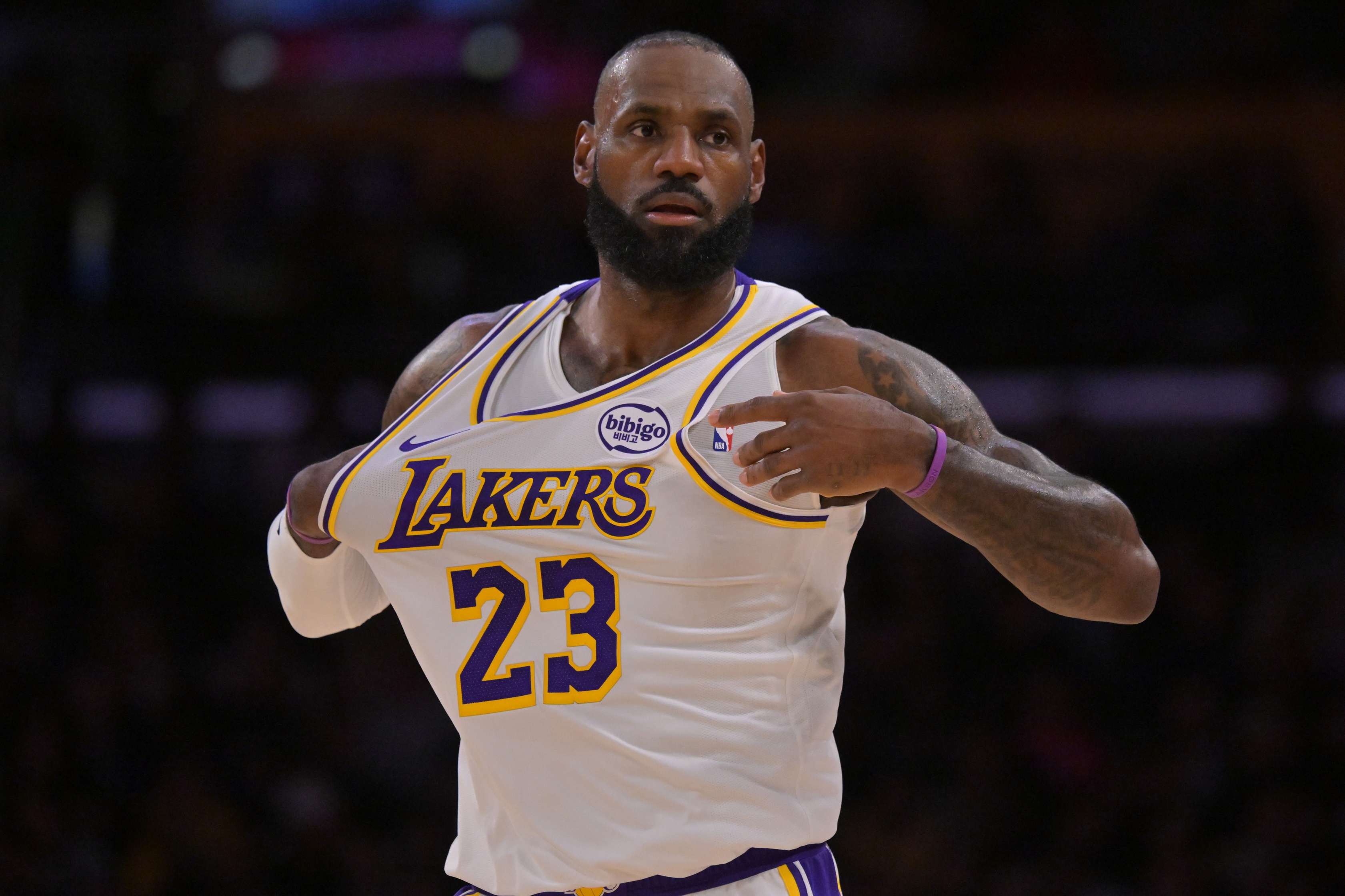 Los Angeles Lakers forward LeBron James (23), seen here during a game, leads our NBA player props tonight.