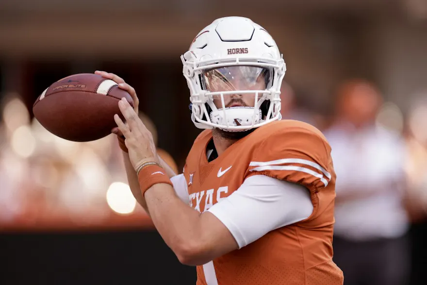 Hudson Card of the Texas Longhorns warms up before the game against the UTSA Roadrunners at Darrell K Royal-Texas Memorial Stadium on September 17, 2022 in Austin, Texas.