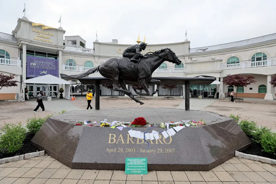 The Barbaro statue is pictured during the morning training as we look at our FanDuel Racing Kentucky Derby promo code