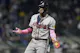 Ronald Acuna Jr. of the Atlanta Braves reacts after he was picked off at first base against the New York Mets, and we offer our top Braves vs. Cubs player props based on the best MLB odds.