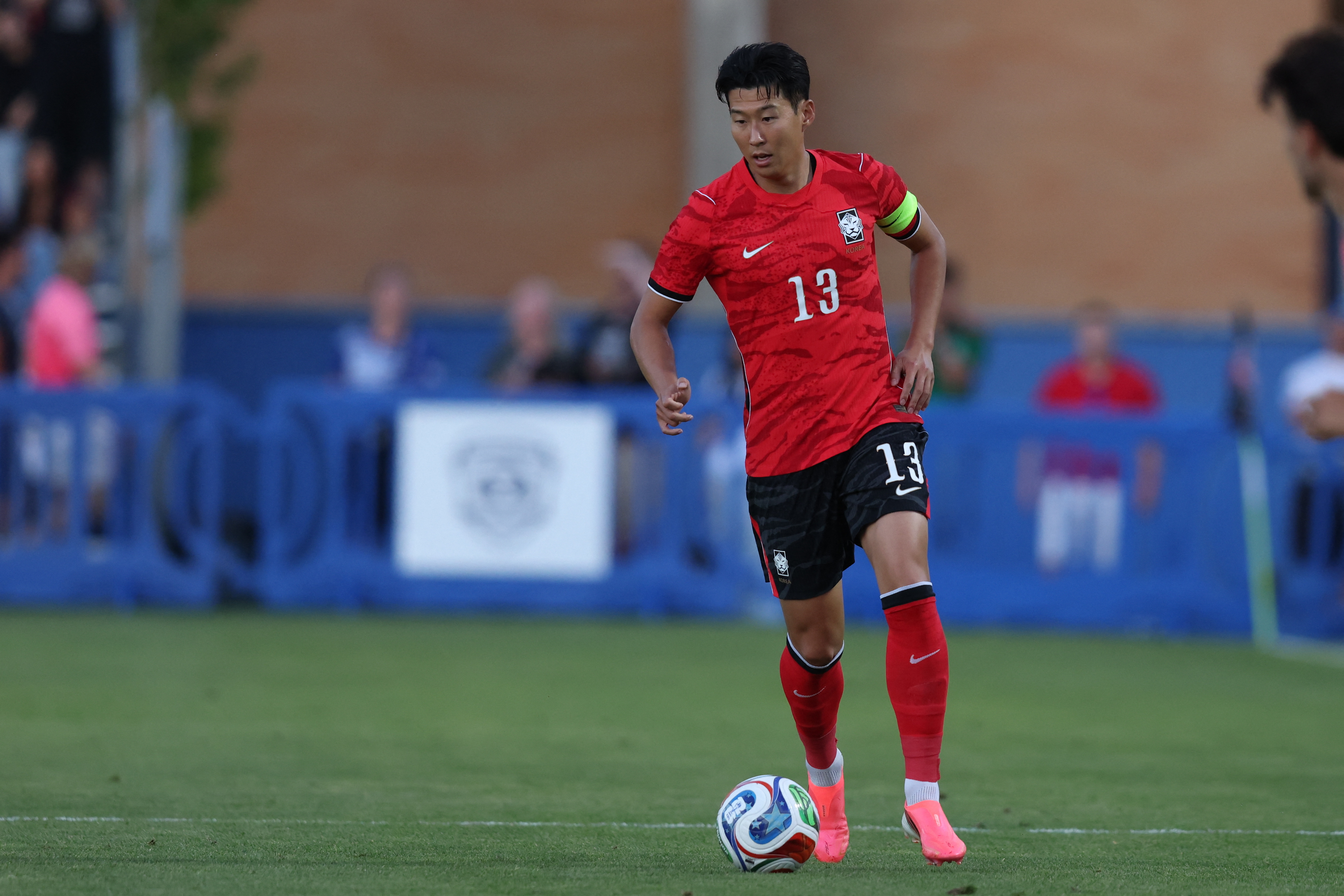 South Korea forward Son Heung-Min (13) plays the ball as he is featured in our South Korea vs. Czechia prediction.