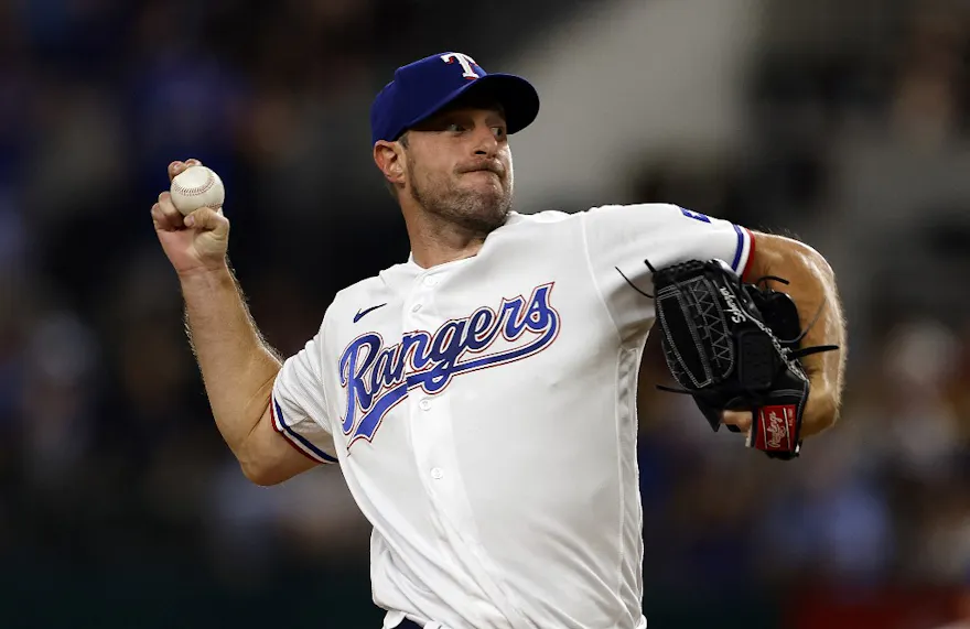 Max Scherzer of the Texas Rangers pitches against the Houston Astros during the second inning at Globe Life Field, and we offer our top World Series Game 3 prediction based on the best MLB odds.