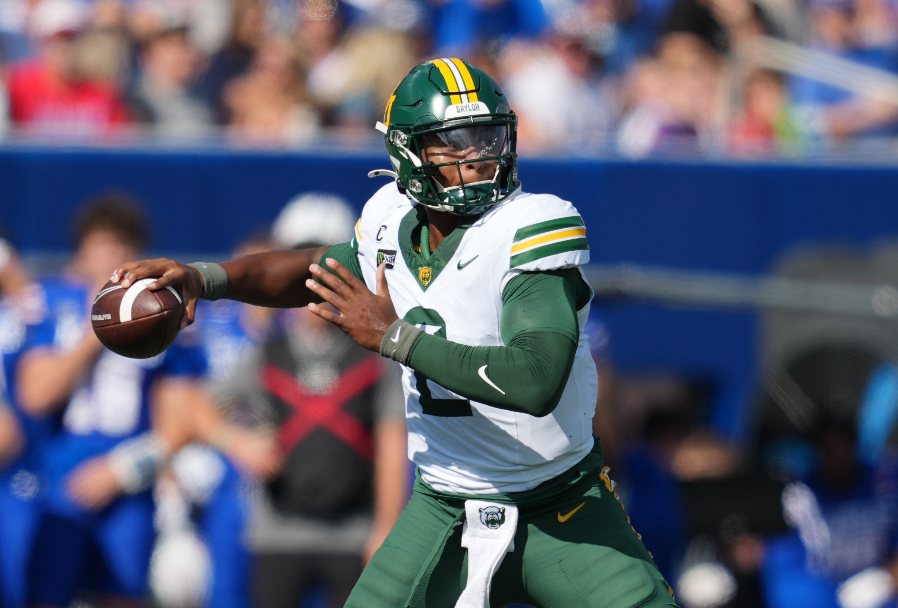 Baylor Bears quarterback DJ Lagway (2) throws a pass as we break down our Baylor vs. UCF prediction.