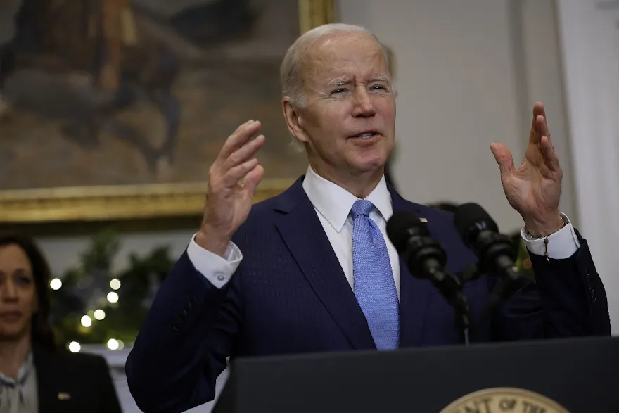 U.S. President Joe Biden speaks about the release of Olympian and WNBA player Brittney Griner from Russian custody, at the White House on December 08, 2022 in Washington, DC.