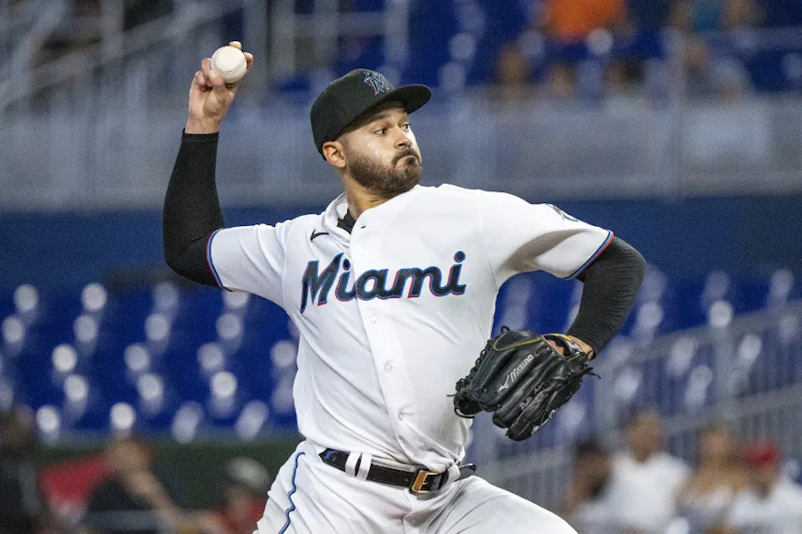 Pablo Lopez of the Miami Marlins throws a pitch during the second inning against the San Diego Padres. Photo by Eric Espada/Getty Images via AFP.