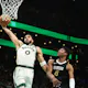 Jayson Tatum #0 of the Boston Celtics dunks the ball as we look at the best Super Bowl cross-sport bets for Sunday