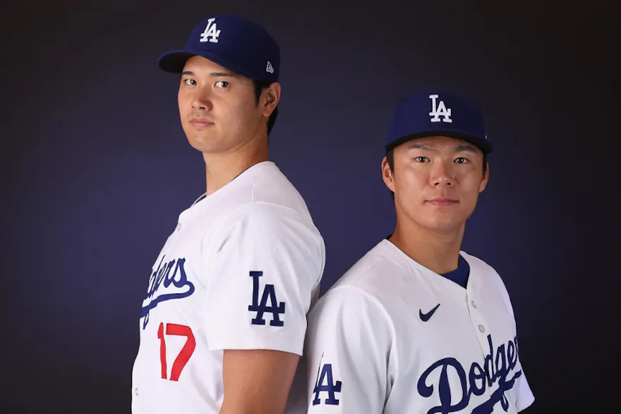 Shohei Ohtani and Yoshinobu Yamamoto of the Los Angeles Dodgers pose for a photo, and we offer a look at the top World Series odds for the 2024 MLB season.