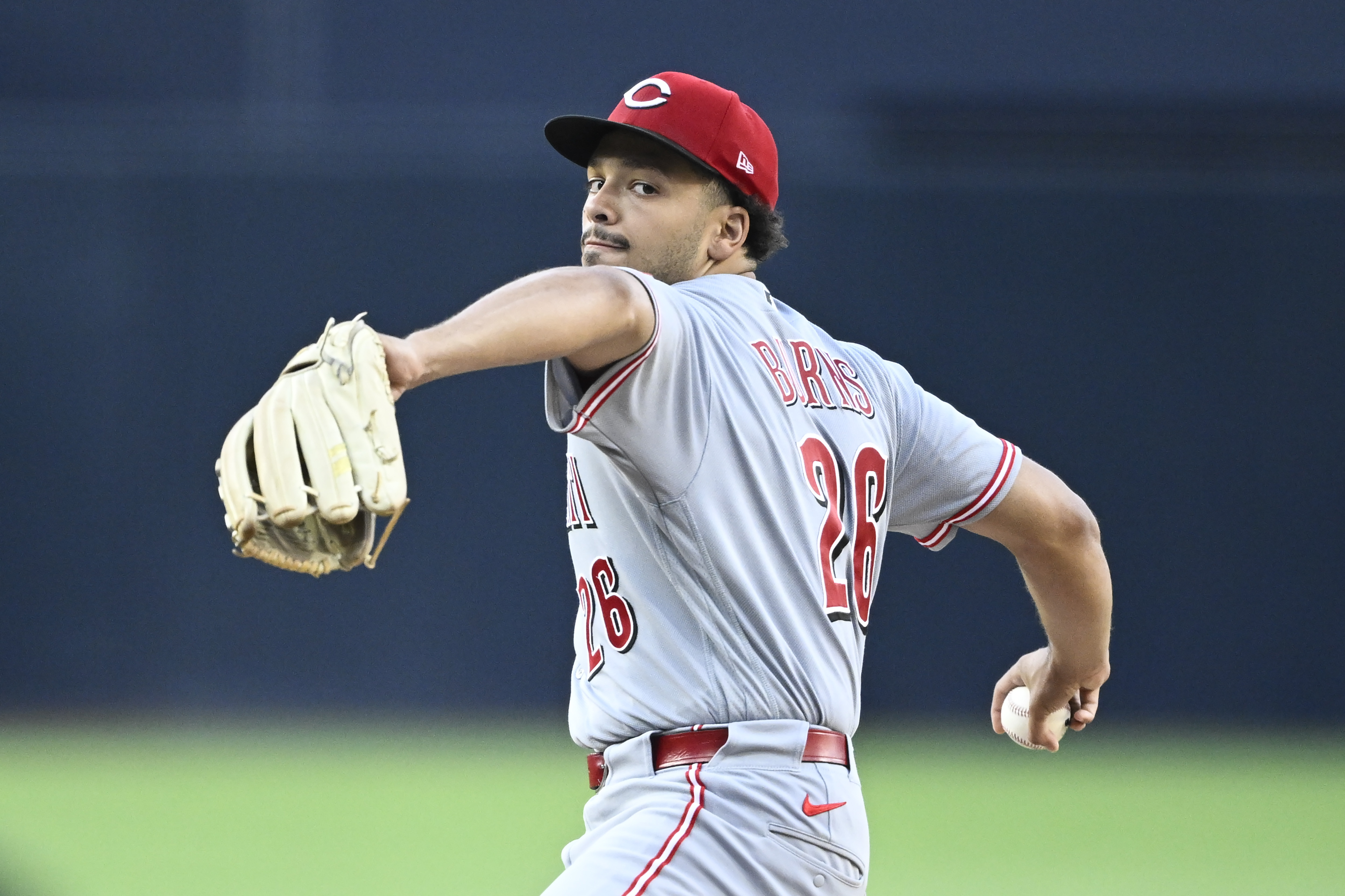 Cincinnati Reds pitcher Chase Burns (26) delivers as we break down our Reds vs. Pirates prediction.