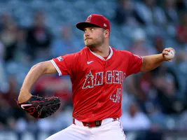 Reid Detmers of the Los Angeles Angels pitches during the first inning as we look at the future of the legal California sports betting scene.