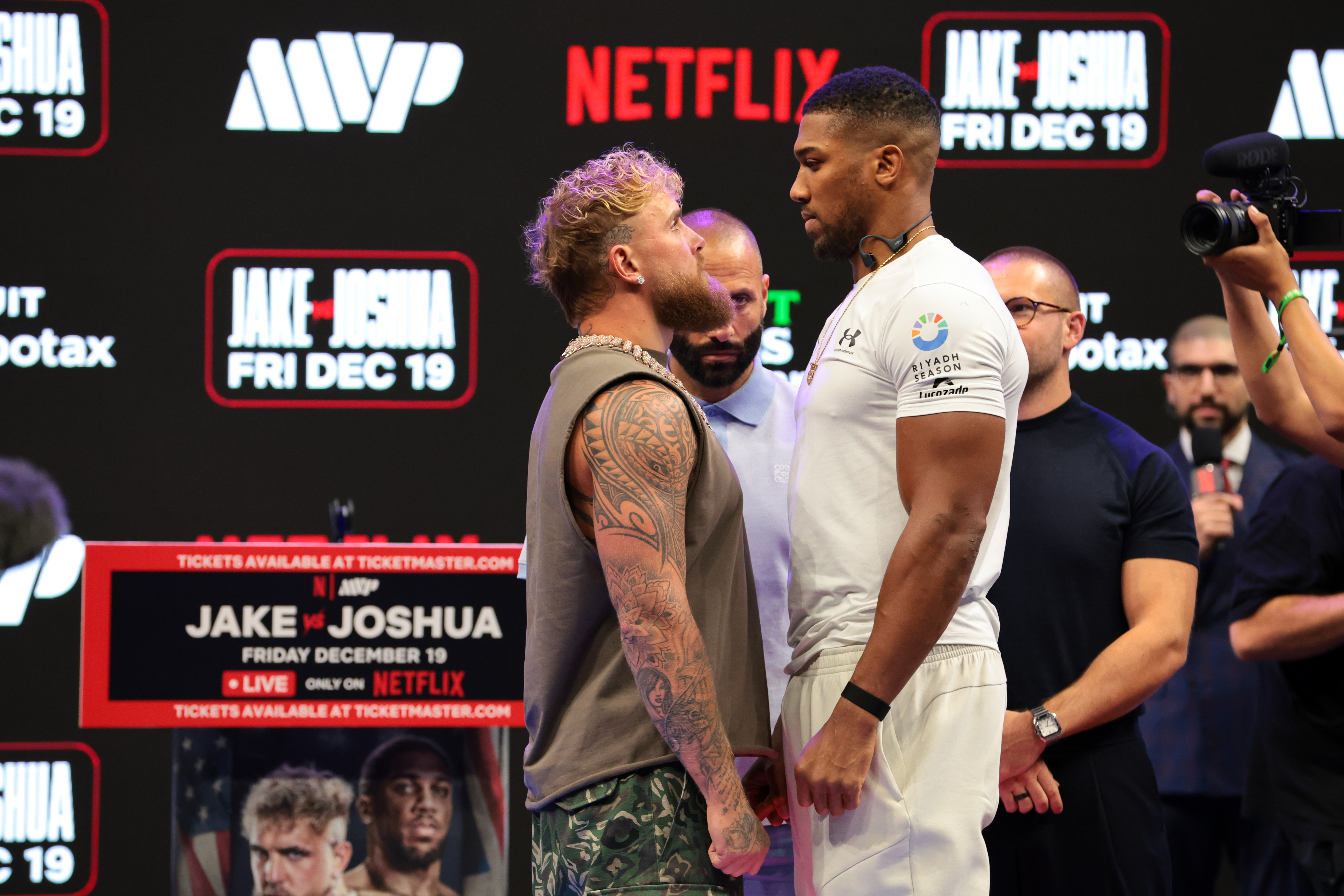 Jake Paul and Anthony Joshua face off after a press conference as we look at betting trends for their fight