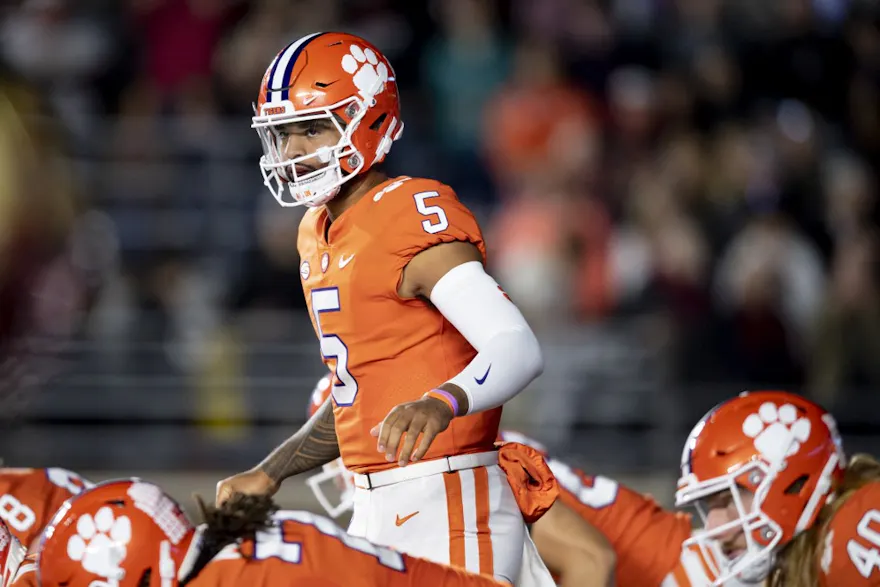 DJ Uiagalelei of the Clemson Tigers looks on during the first half against the Boston College Eagles. Photo by Maddie Malhotra/Getty Images via AFP.