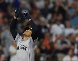 Juan Soto of the New York Yankees celebrates after hitting a home run against the Baltimore Orioles, and we offer our top Astros vs. Yankees player props and expert picks based on the best MLB odds.
