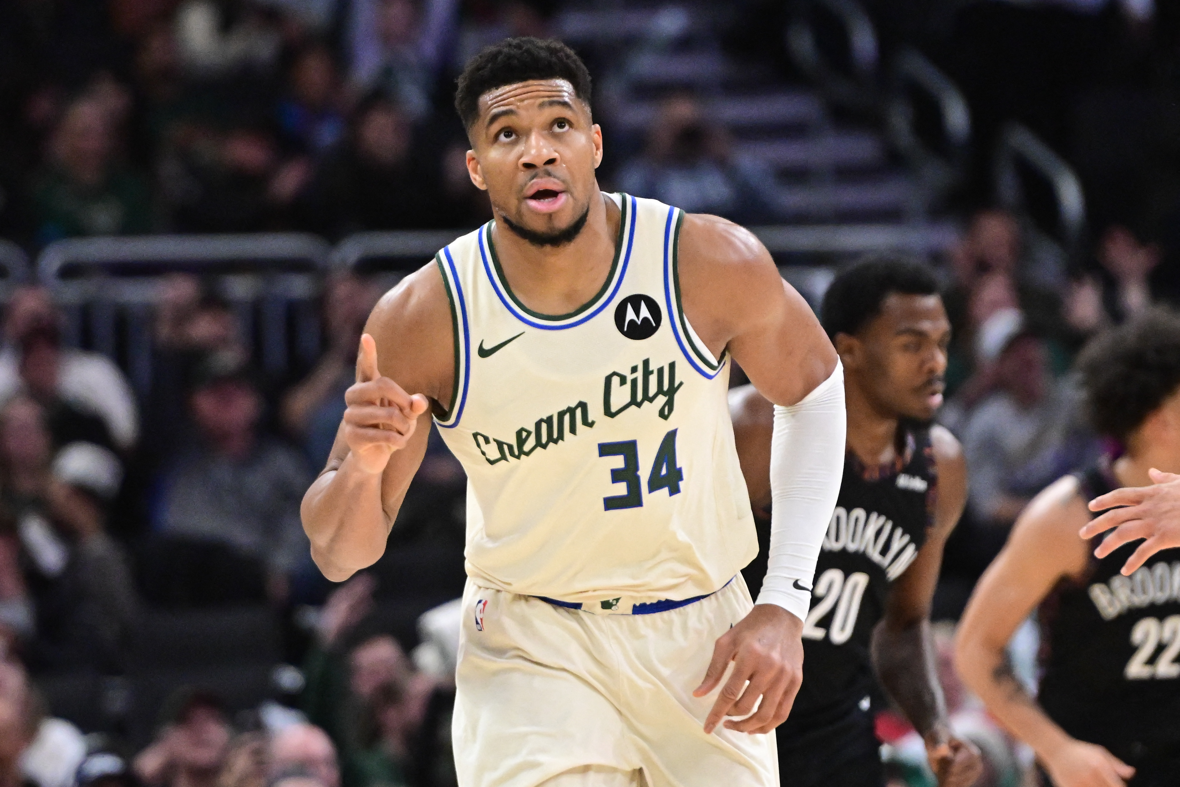 Milwaukee Bucks forward Giannis Antetokounmpo (34) reacts as we break down the latest Giannis Antetokounmpo next team odds.