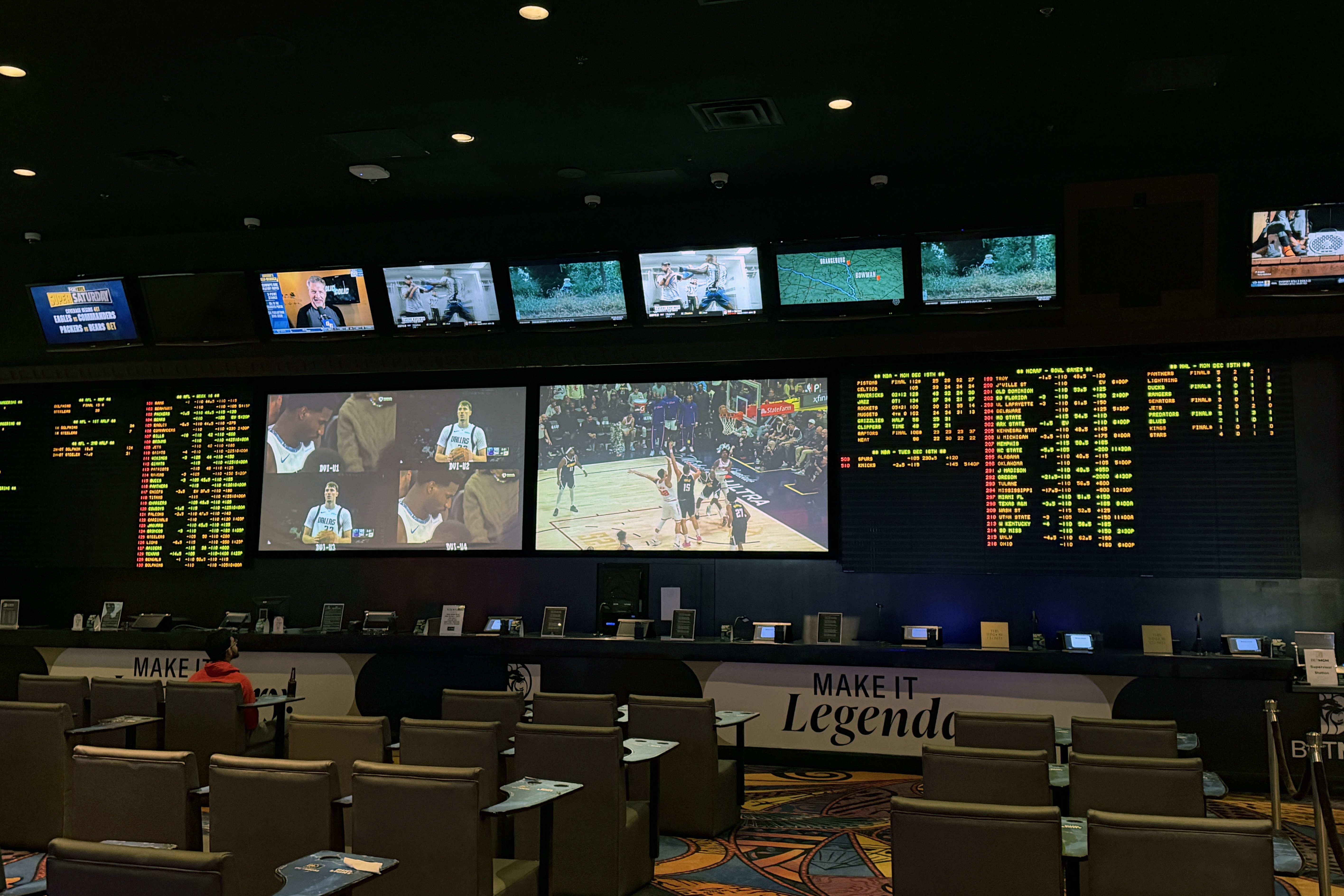 Sports gambling odds are displayed at the Luxor hotel and casino. 