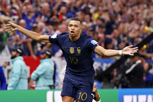 France forward Kylian Mbappe celebrates after scoring as we look at our Austria vs. France predictions for Monday at Euro 2024