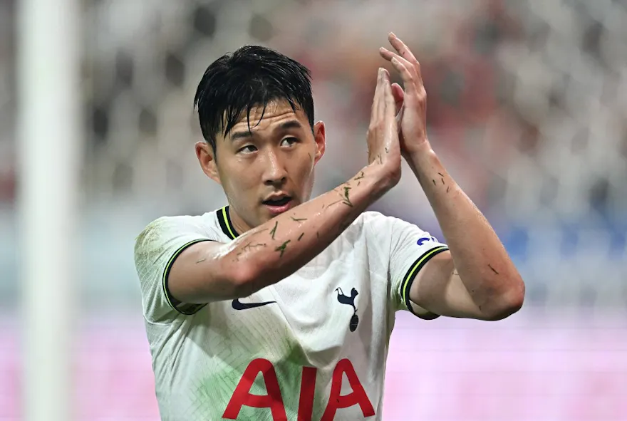 Tottenham Hotspur's Son Heung-min claps to fans during the exhibition football match between Tottenham Hotspur and Team K League at Seoul World Cup Stadium.