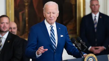 U.S. President Joe Biden delivers remarks during an event to celebrate the 2023 Stanley Cup victory of the Vegas Golden Knights as we look at our 2024 U.S. election odds.