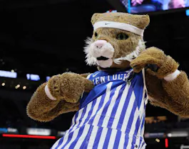 Kentucky Wildcats mascot on the court in the game between the Kentucky Wildcats and the Michigan State Spartans Spartans as we look at the Kentucky sports betting launch.