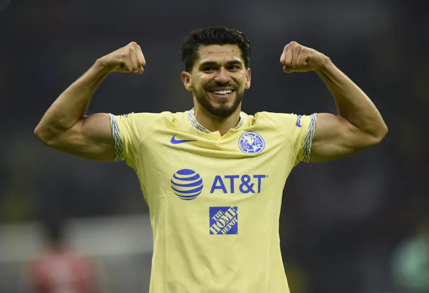 America's Henry Martin celebrates his goal against San Luis during their Apertura 2022 Tournament football match at the Azteca stadium in Mexico City, on Sept. 6.