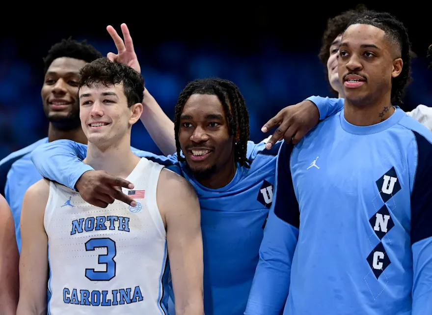 Freshman Zayden High #1 gives bunny ears to senior Cormac Ryan as we look at the GeoComply numbers related to the first 48 hours of the legal North Carolina sports betting scene.
