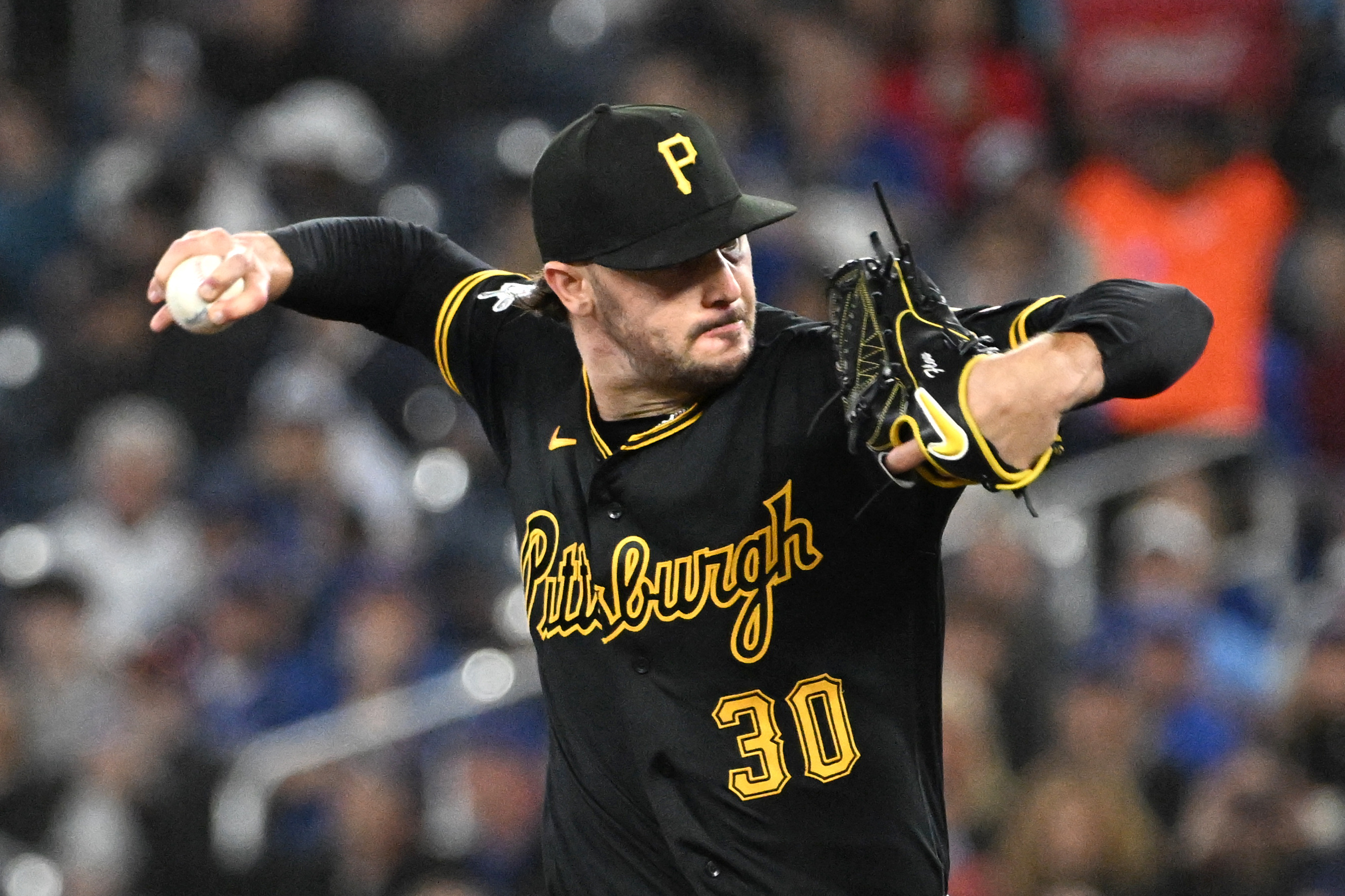 Pittsburgh Pirates starting pitcher Paul Skenes - who's featured in my best NRFI bets today - delivers a pitch. 