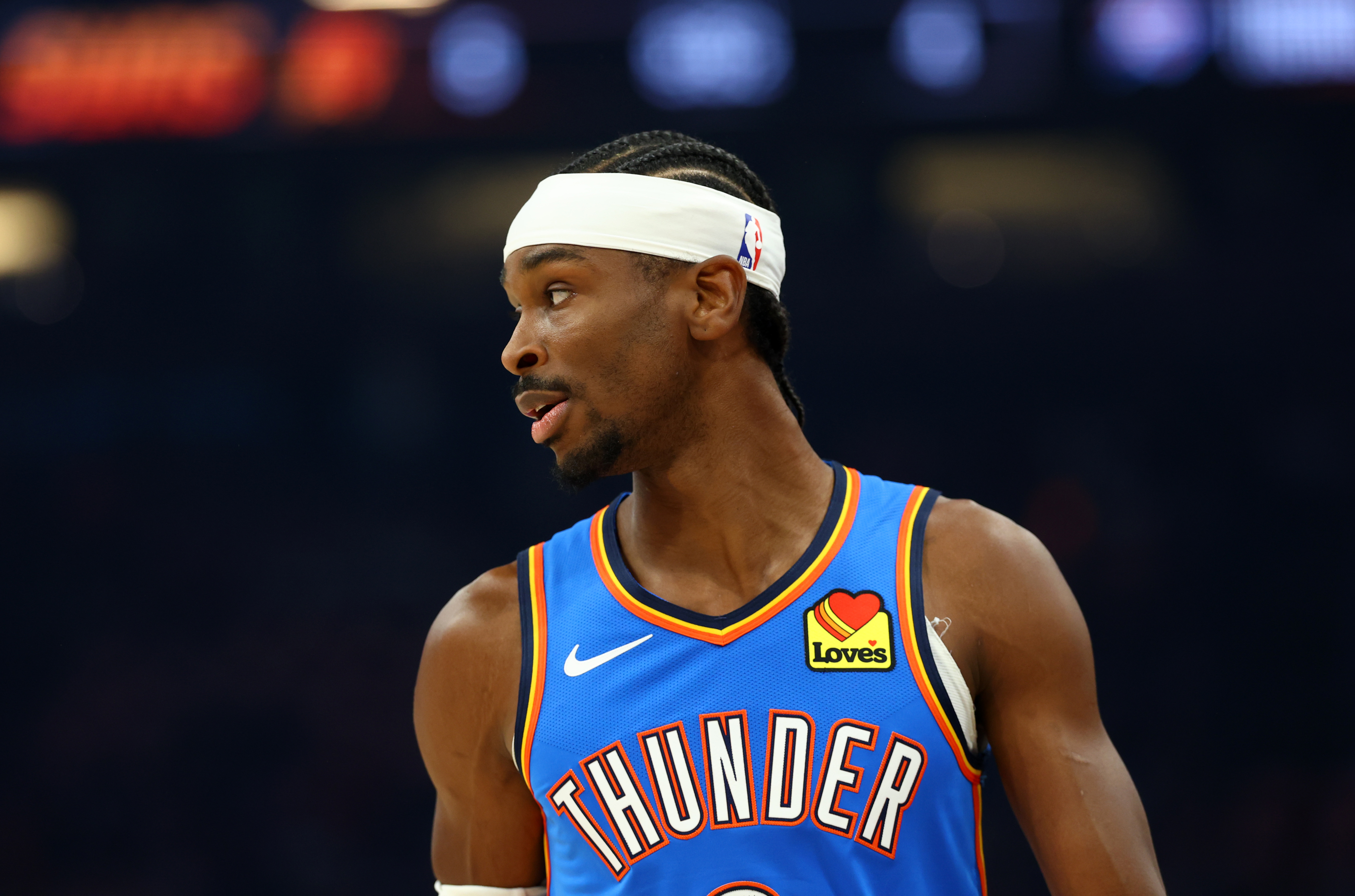 Oklahoma City Thunder guard Shai Gilgeous-Alexander (2) looks on as we break down the 2026 NBA Finals MVP odds.