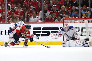 Matthew Tkachuk of the Florida Panthers takes a shot on Igor Shesterkin of the New York Rangers during the second period in Game 3 of the Eastern Conference Final. We're backing Tkachuk in our Rangers vs. Panthers Prediction.   