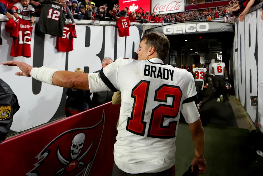 Tom Brady #12 of the Tampa Bay Buccaneers walks off the field after losing to the Dallas Cowboys 31-14 in the NFC Wild Card playoff game at Raymond James Stadium on Jan. 16.