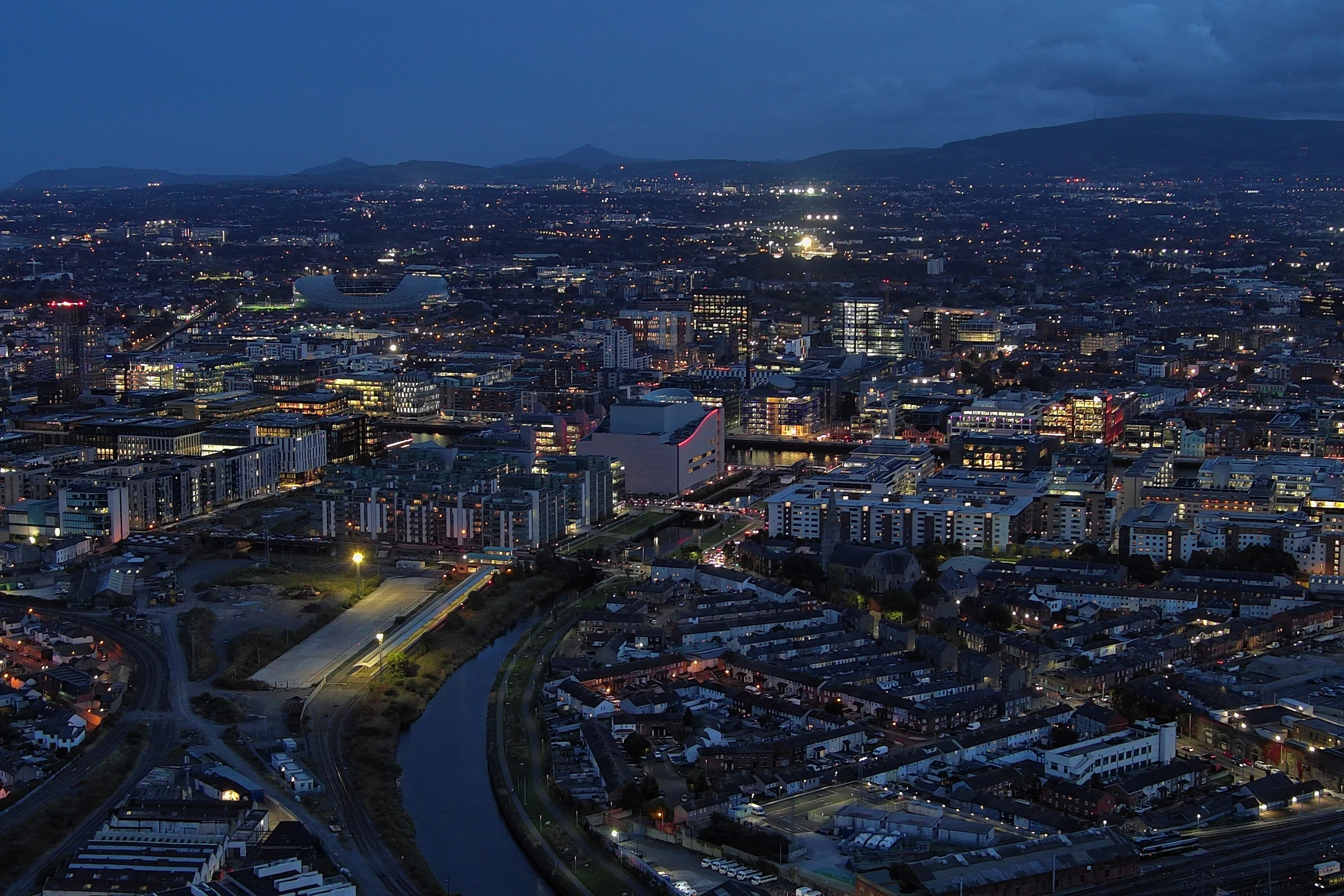 A general overall aerial view of the Dublin skyline as we break down our our 10 cities we'd like to see host the Super Bowl.