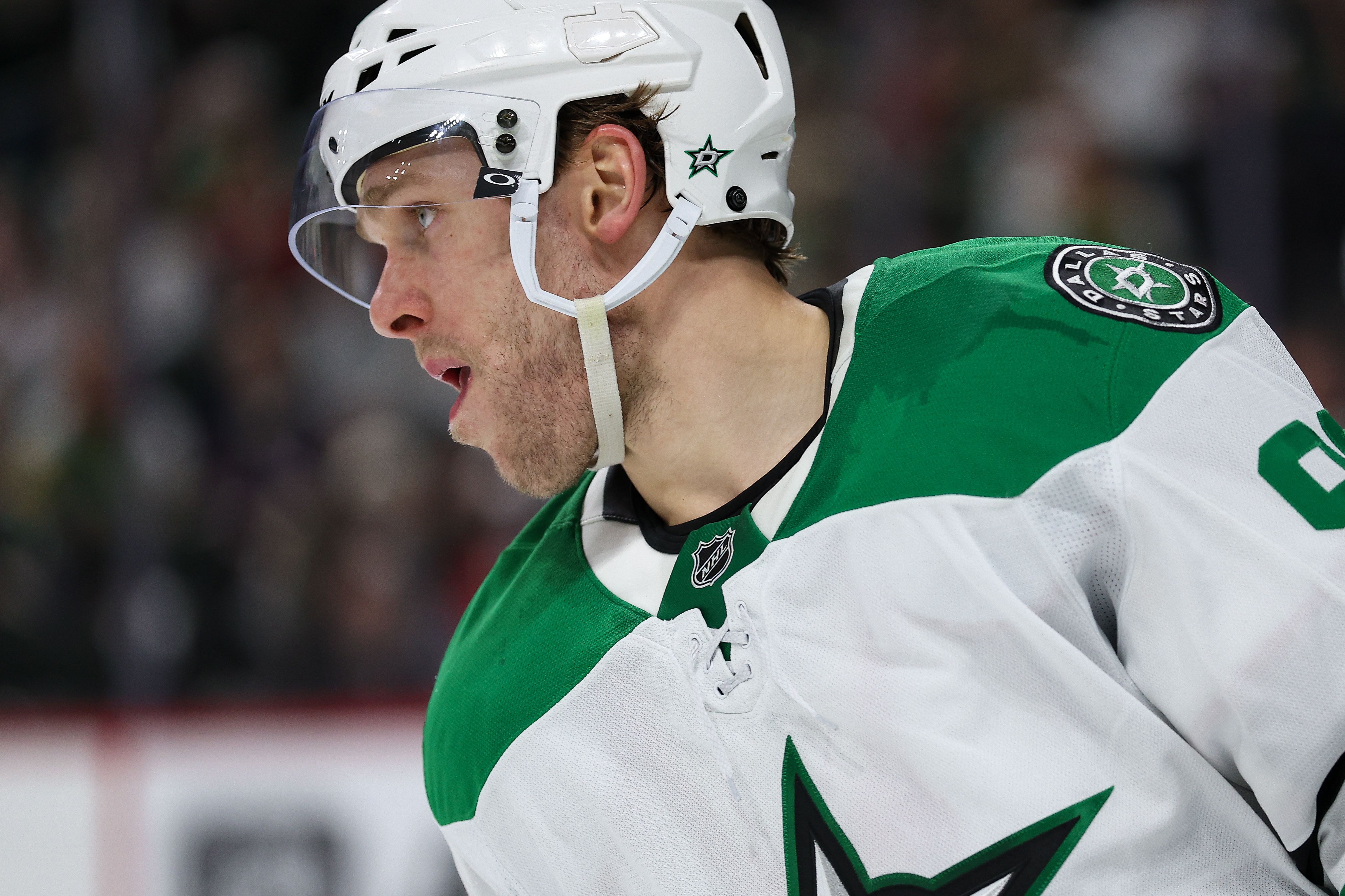 Dallas Stars right wing Mikko Rantanen - who's featured in my Stars vs. Wild prediction - looks on during the third period.