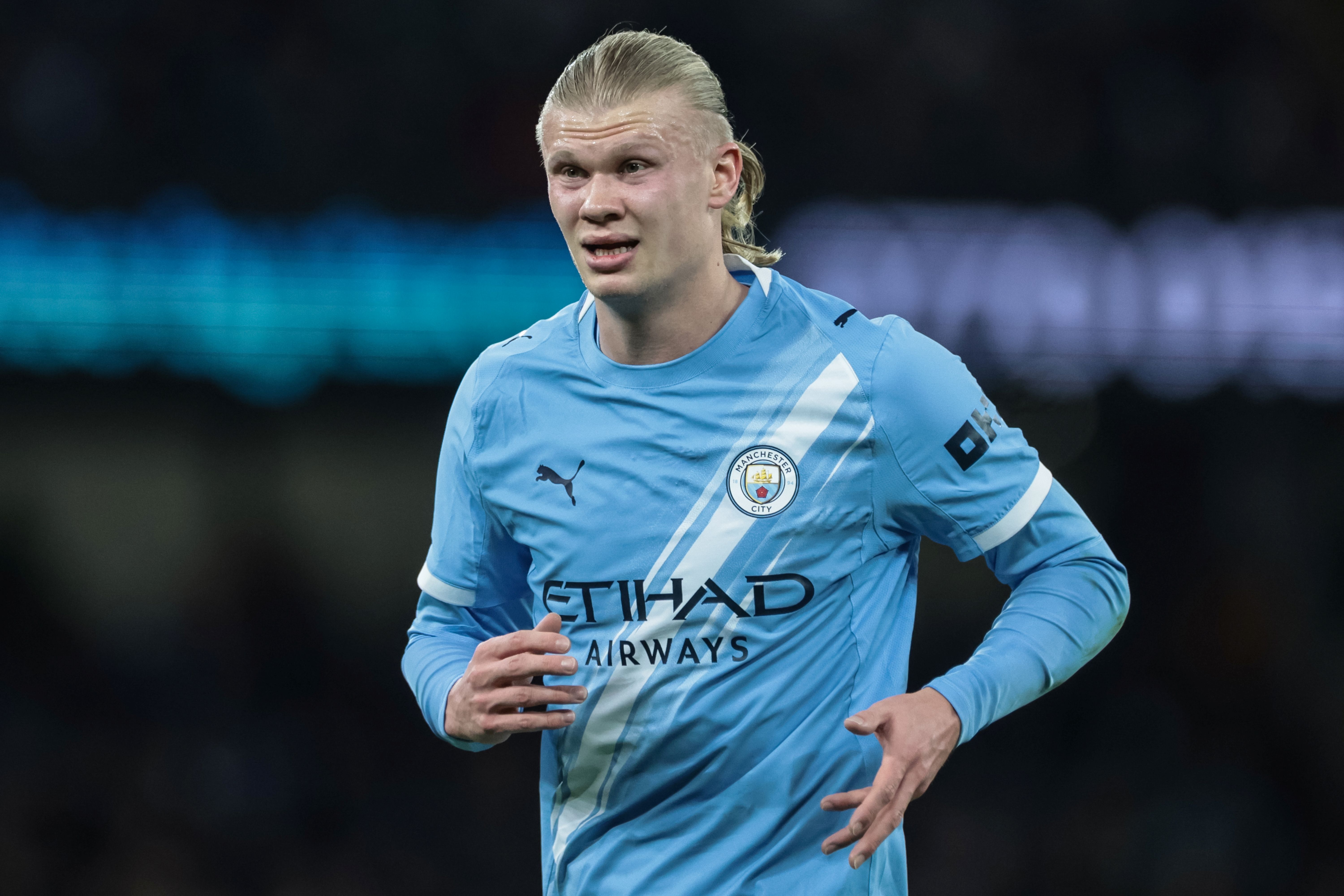 Erling Haaland of Manchester City during a Premier League match, and he's key as we look at our Leeds United vs. Man City prediction.
