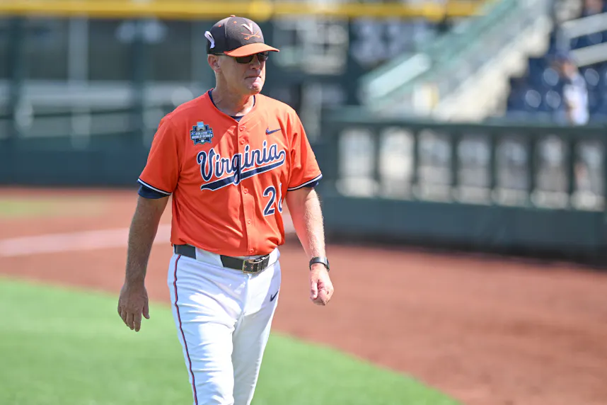 Virginia Cavalier head coach Brian O'Connor walks off the field as we look at the sports betting financials for Virginia in June 2024.