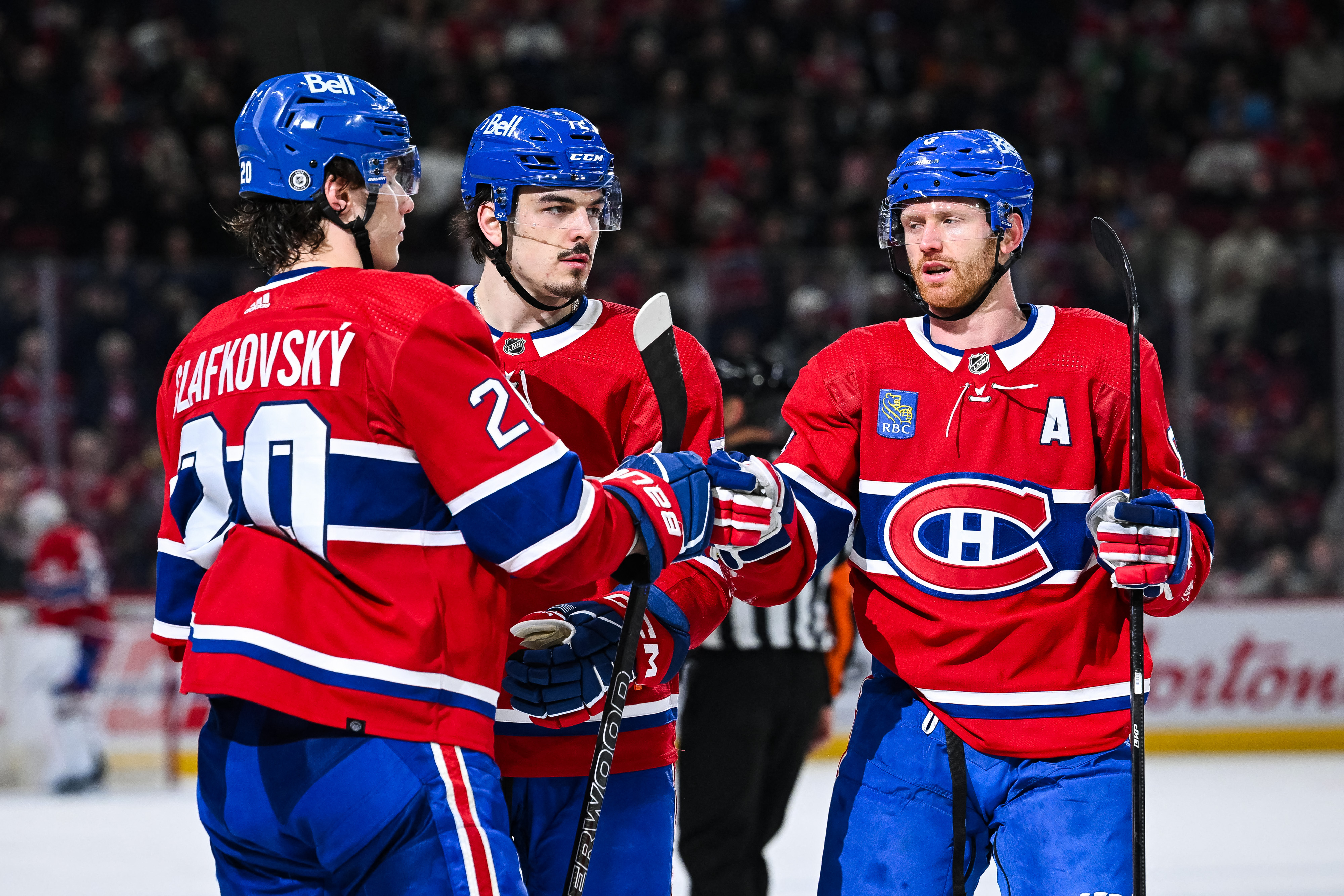 Montreal Canadiens left wing Juraj Slafkovsky celebrates a goal as we make our best Canadiens vs. Lightning prediction