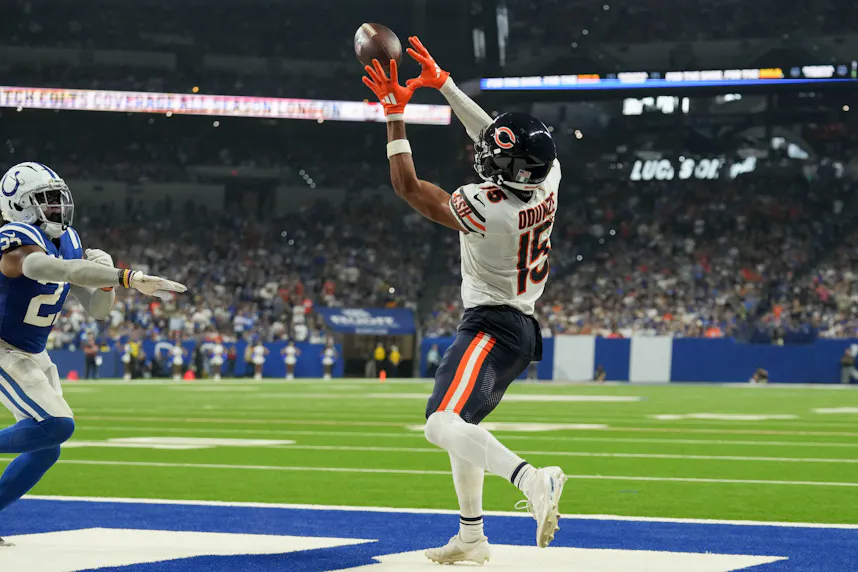 Bears wide receiver Rome Odunze catches a pass as we offer our best NFL Week 4 touchdown parlay.