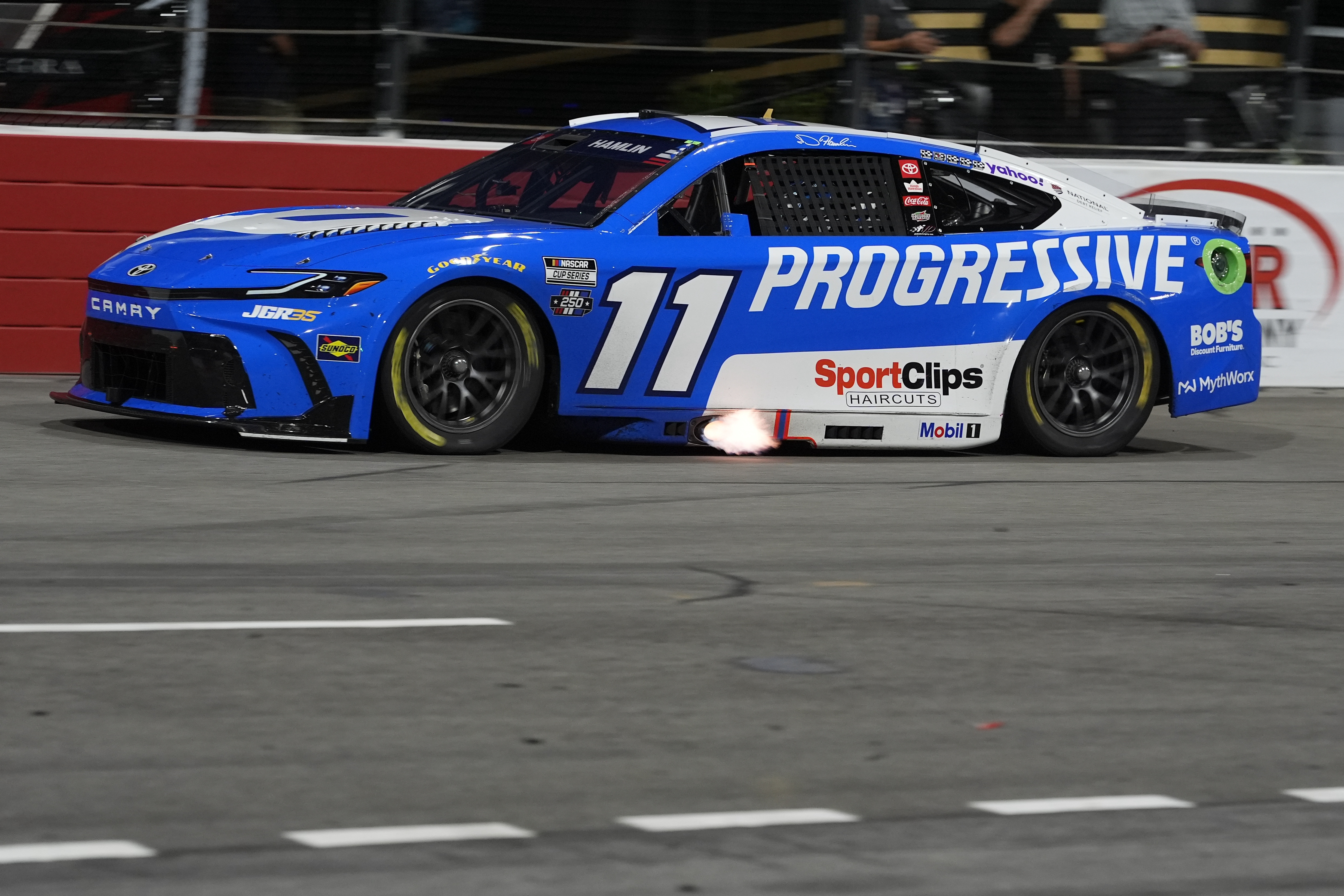 Joe Gibbs Racing driver Denny Hamlin (11) on the back stretch as he is featured in our Brickyard 400 predictions & odds 2026.