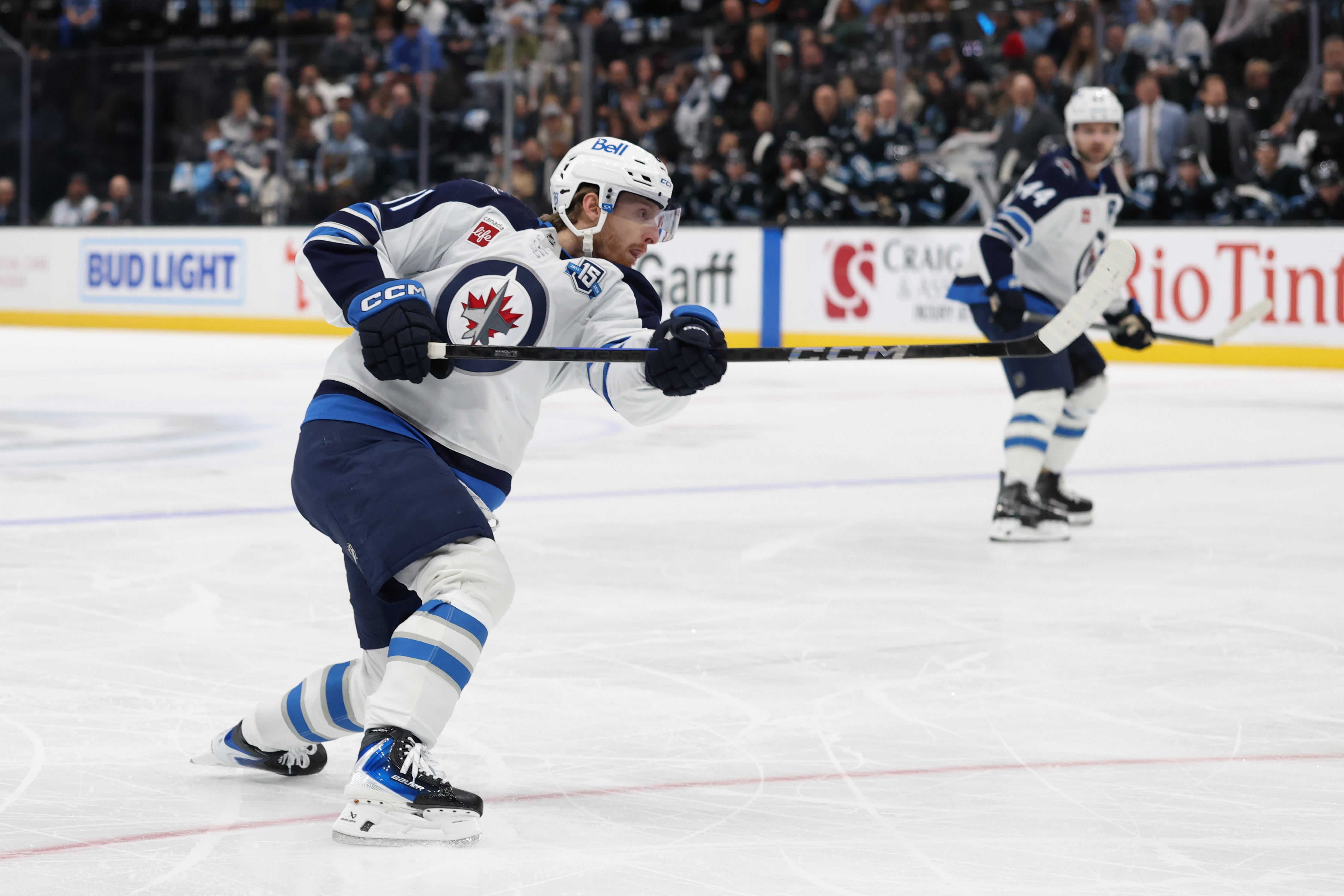 Winnipeg Jets left wing Kyle Connor (81) holds the follow through on a shot as we break down our Jets vs. Maple Leafs player props