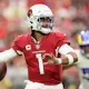 Quarterback Kyler Murray of the Arizona Cardinals looks to pass against the Los Angeles Rams at State Farm Stadium on Sept 25, 2022 in Glendale, Arizona