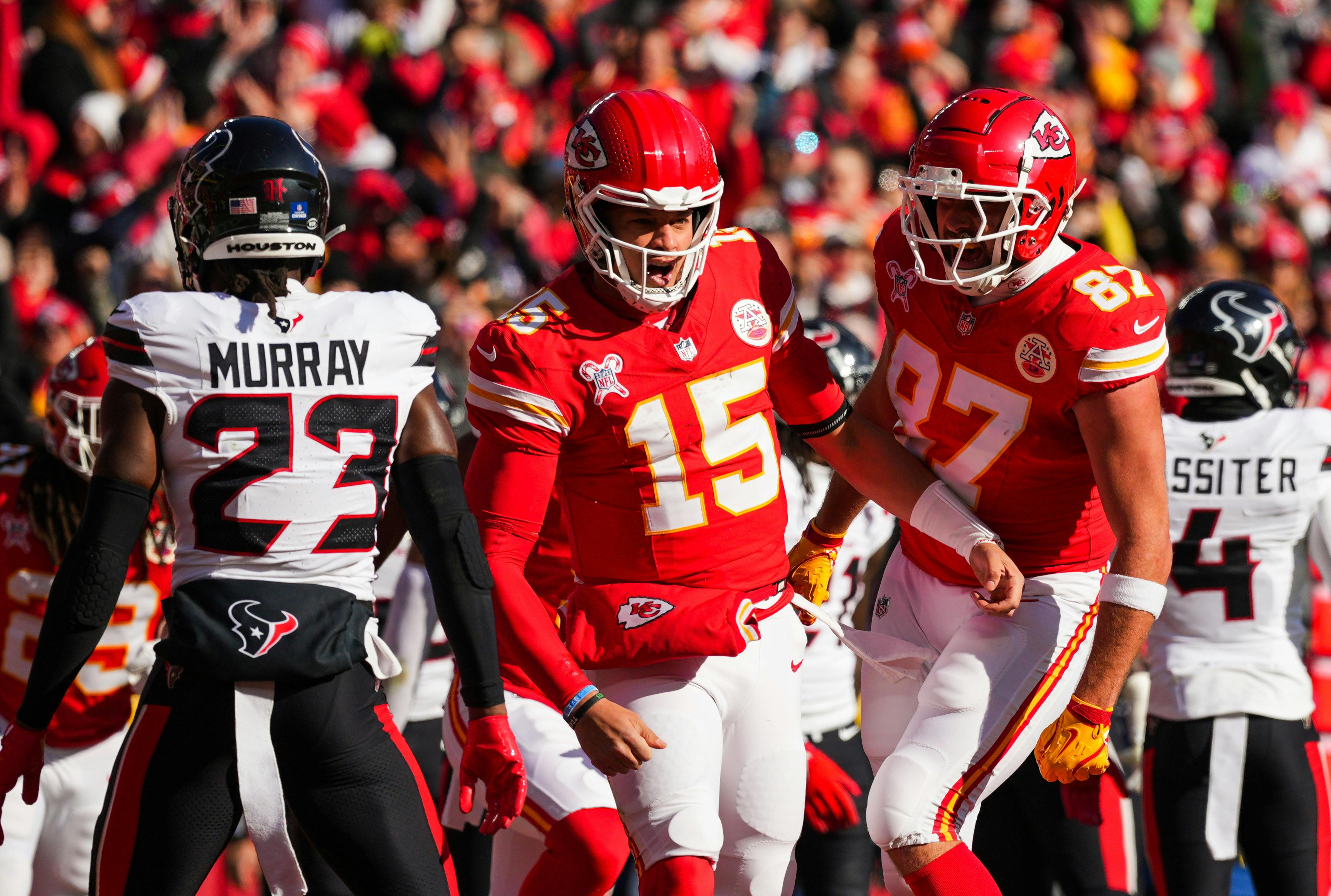 Kansas City Chiefs quarterback Patrick Mahomes celebrates with tight end Travis Kelce as we offer our Super Bowl picks and the case for and against every NFL playoff team to win the Super Bowl entering the NFL Divisional Round.